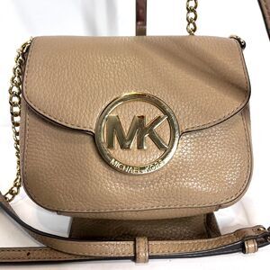 Michael Kors Small Fulton Tan & Gold Pebbled Leather Crossbody